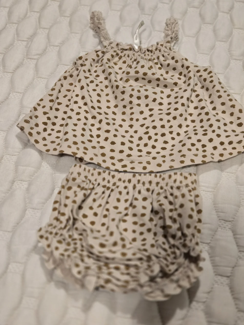 Rylee + Cru Baby Girl 2 Piece Outfit Set Tan With Brown print Summer Size 0-3mth